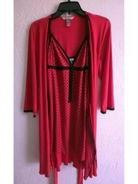 Vtg Delicates Sexy Red Nightgown with Robe Lace Trim Polyester Sz M Medium
